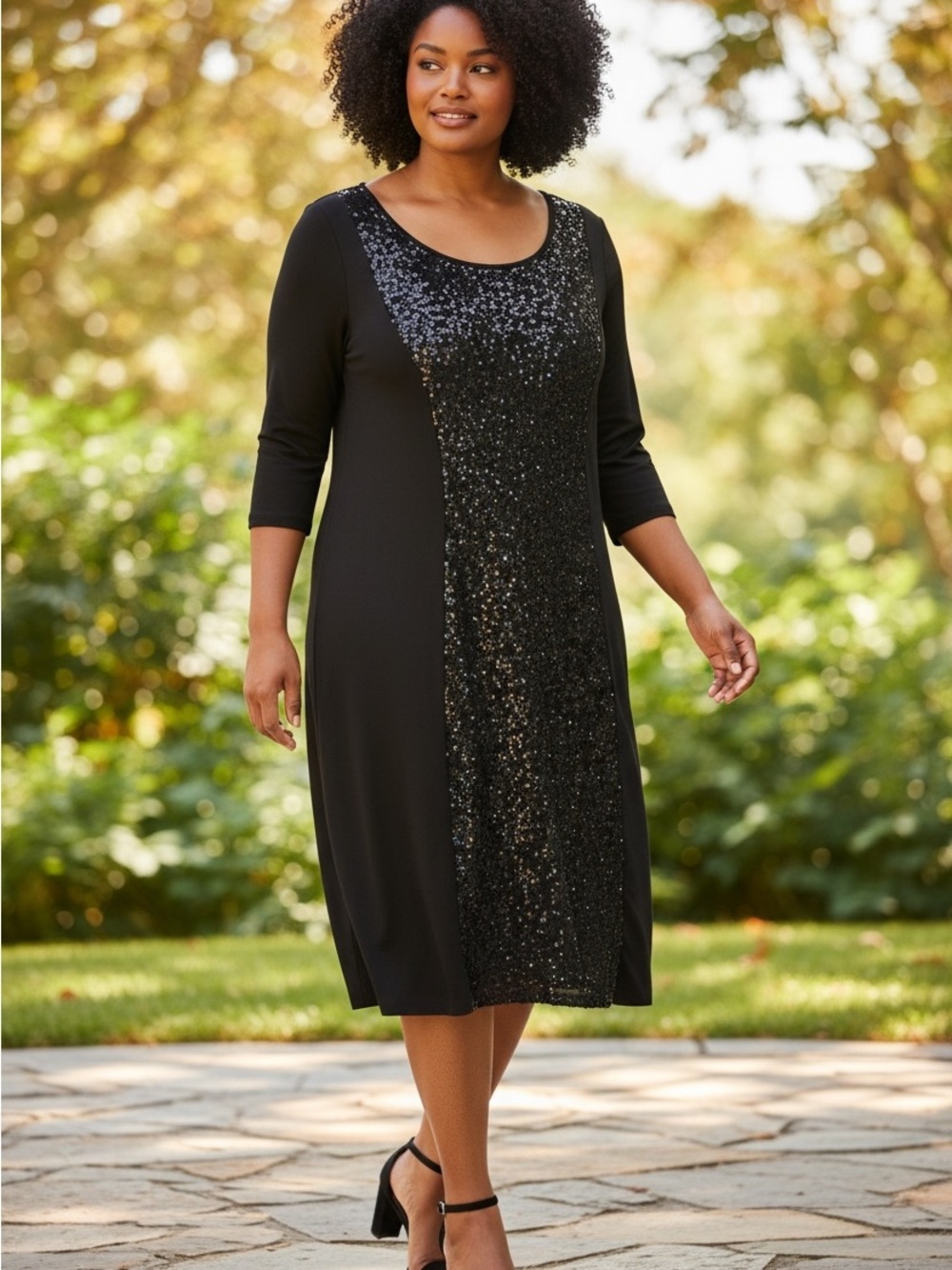 Karen Kane Evening wear Black Sequin Panel Midi Dress